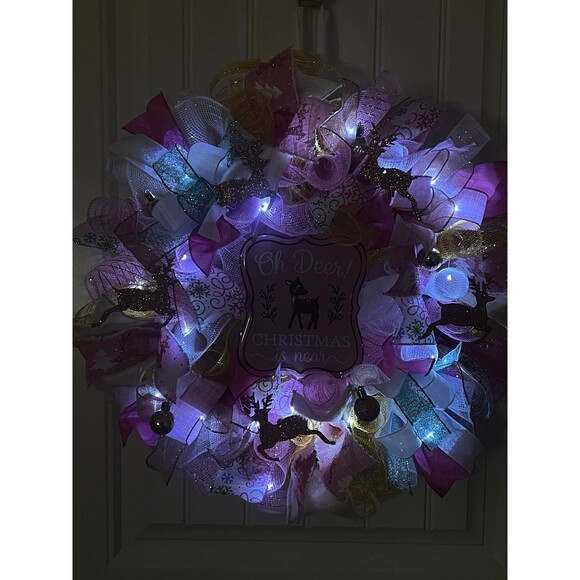 Handmade Oh Deer! Christmas is Near Holiday Ribbon Door Wreath 22 in W65 SO CUTE - Picture 10 of 11